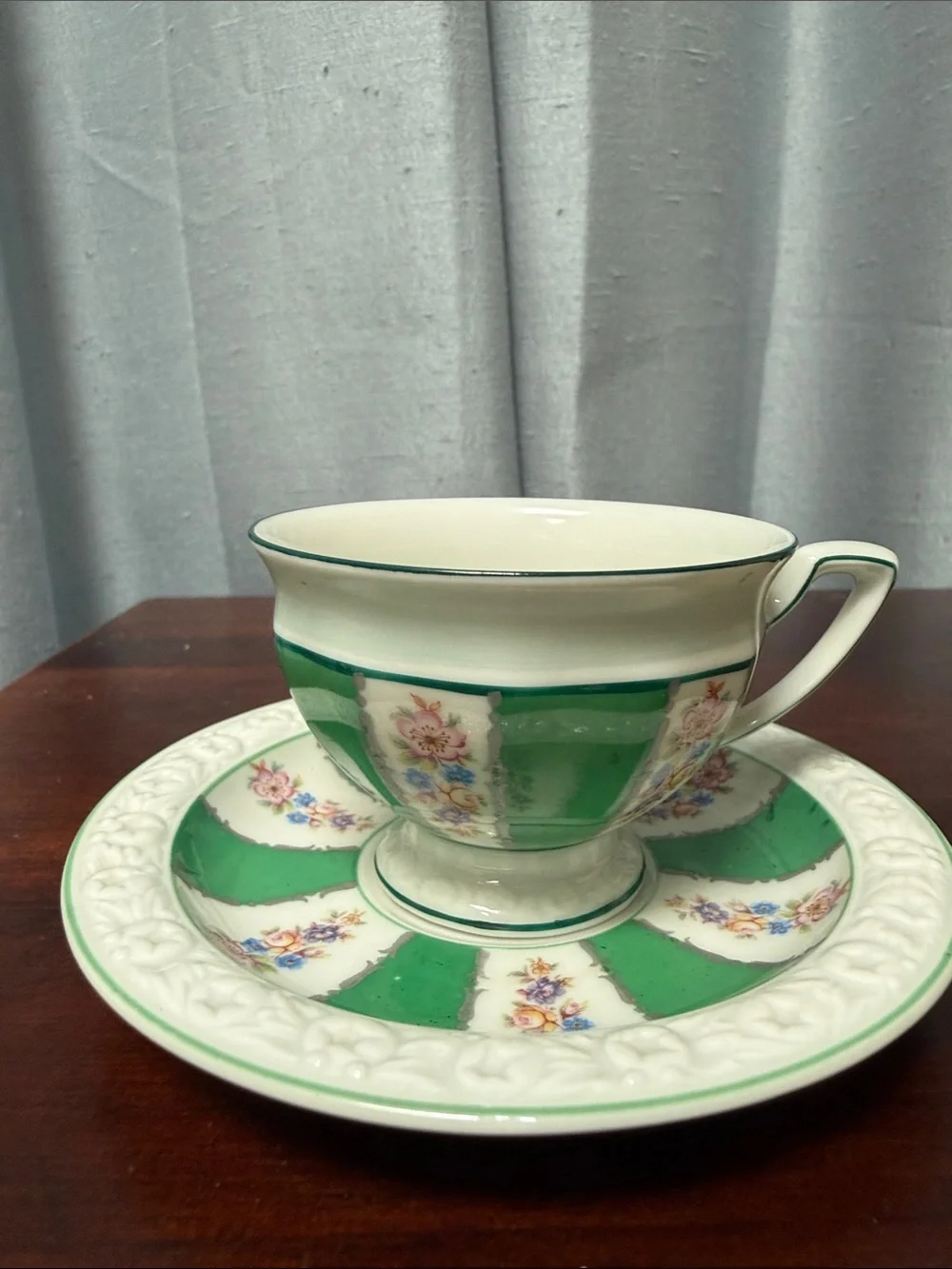 Stunning Rosenthal Maria Demitasse Cup & Saucer Alternating Green & Floral Panel